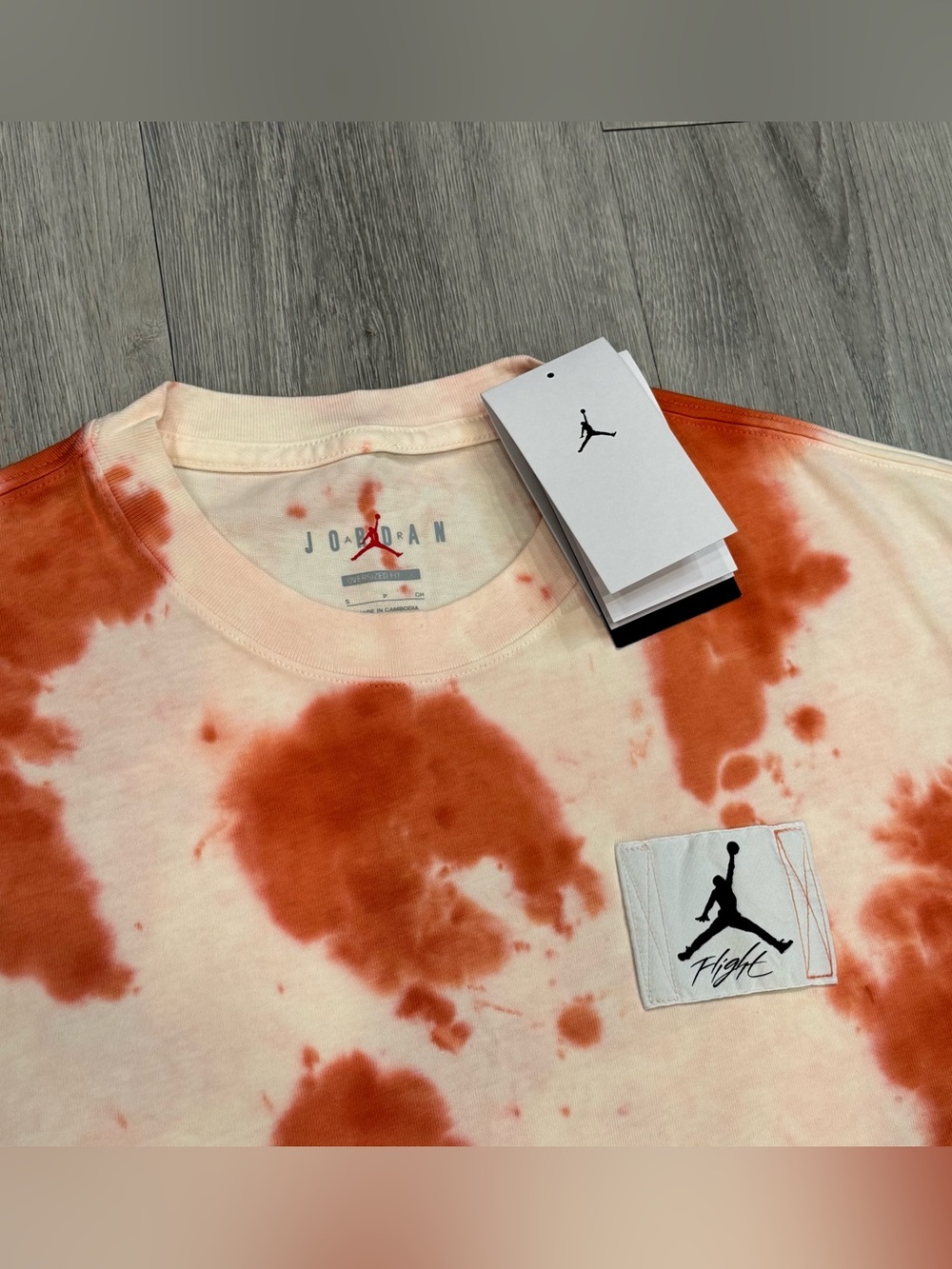 Jordan Unisex Orange & Cream Tie-Dye Oversized Fit Short Sleeve Athletic Tee - Picture 3 of 5